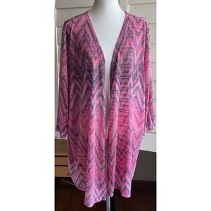 Catherines‎ Women 4X Pink Chevron Open Front Cardigan Artsy Boho Lightweight